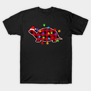 Funny Turtle Animal Lover Xmas Lighting Red Plaid Turtle Christmas T-Shirt